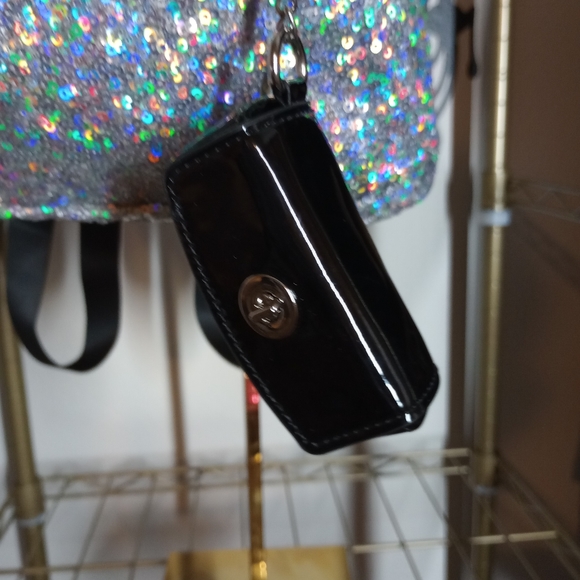 Madden Girl Multifaceted Sequin Backpack with Black Patent Leather key Chain - Picture 8 of 17